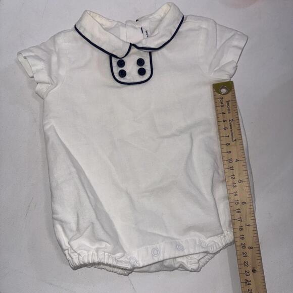 Janie & Jack 0-3 Month Basic White Embroidered Minimalist Linen Romper One Piece - Picture 3 of 12